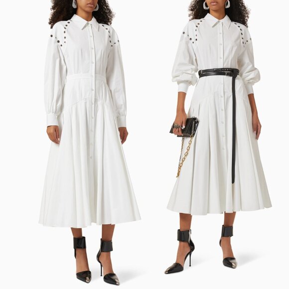 Alexander McQueen Dresses & Skirts - NWT Alexander McQueen A-line Midi Shirt Dress White Cotton Poplin Metal Eyelets